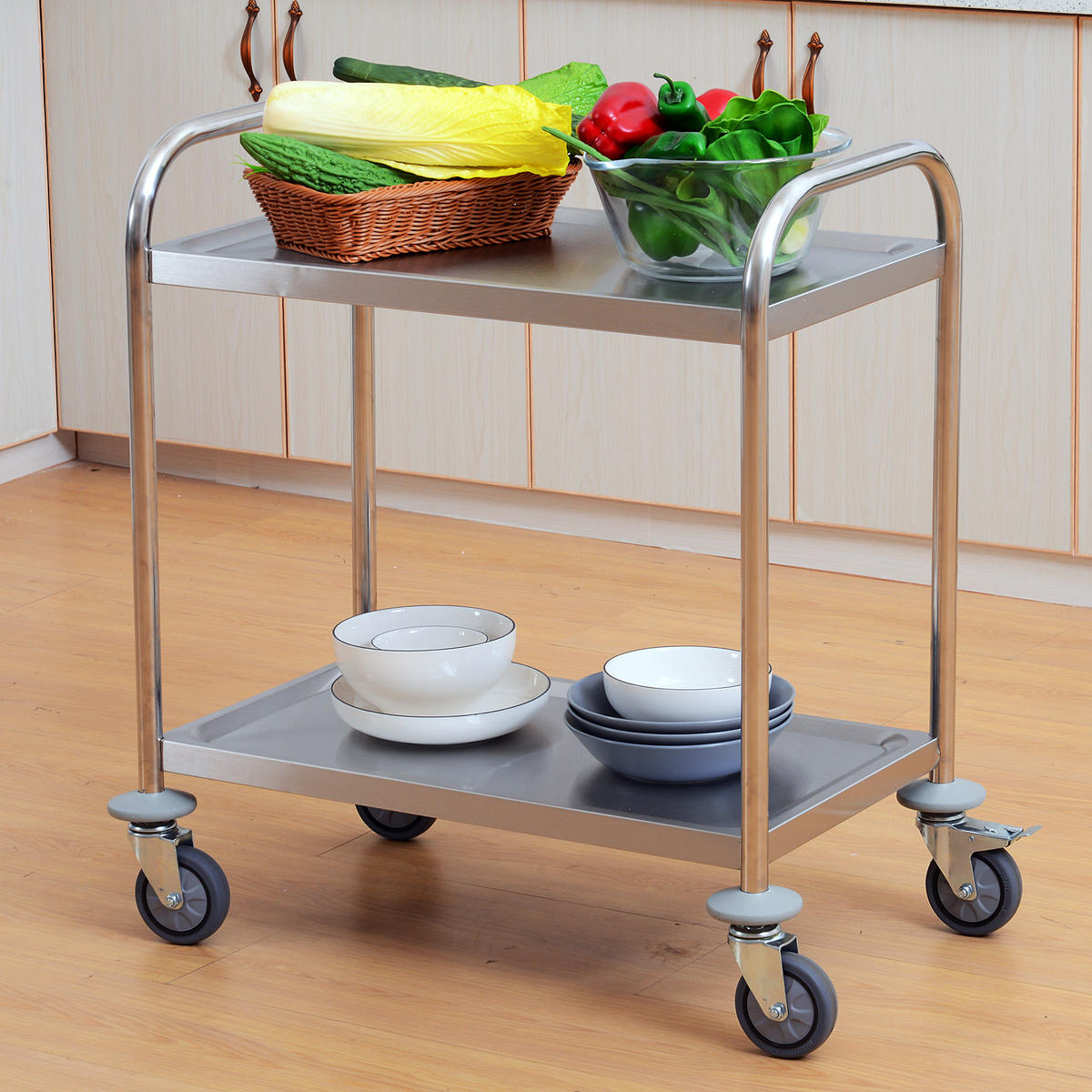 KÜCHENWAGEN DE-17087 2 Etagen, verchromter Edelstahl - Grau, Metall (45/82/80cm) - ComfortXL