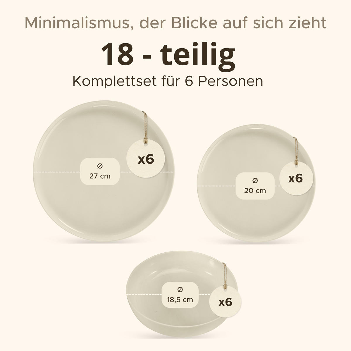 TAFELSERVICE VICTO 6 Personen 18-tlg Beige, Glanz - Creme, Keramik (27/2/27cm) - KONSIMO®