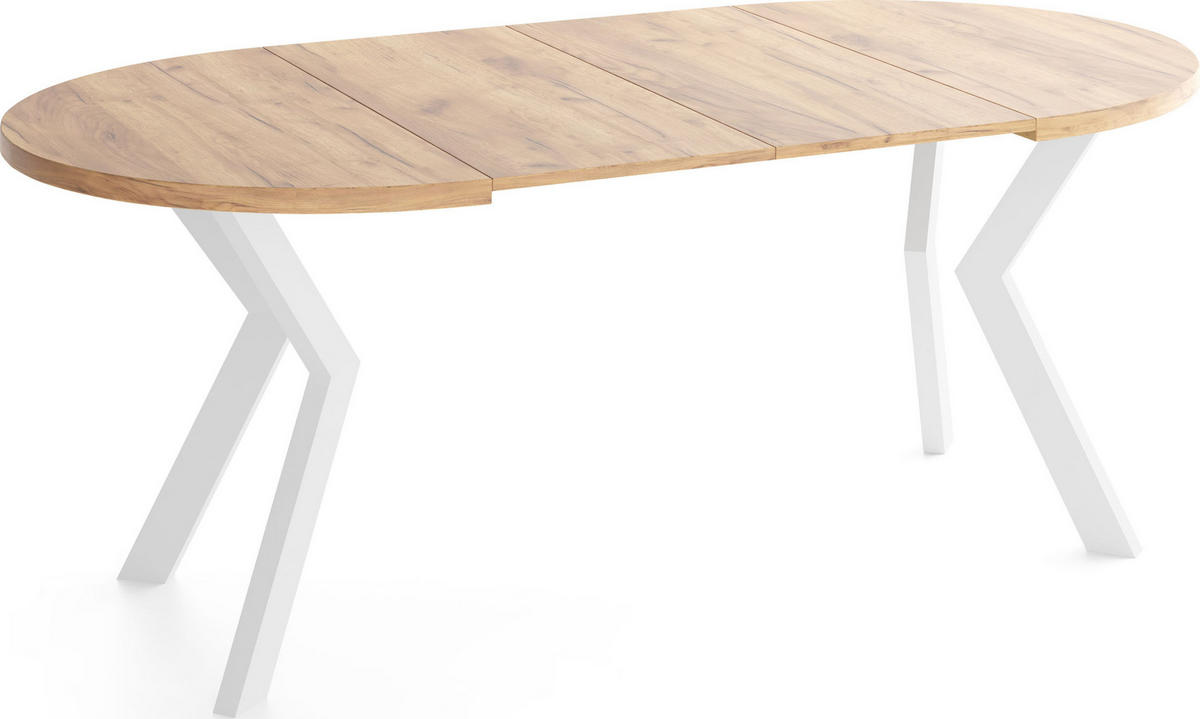 ESSTISCH Savio Weiß rund ausziehbar verlängerbar XXL, Eiche Braun 100-200/100/77 cm - Eiche Wotan/Weiß, Holz/Holzwerkstoff (100/100/77cm) - WFL GROUP