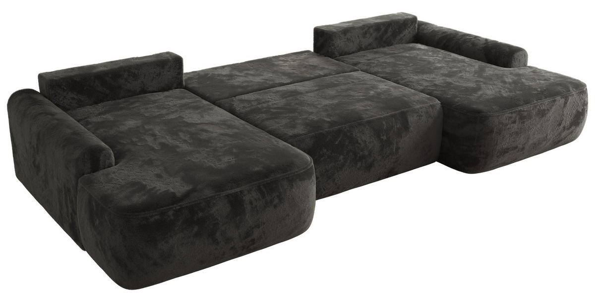 WOHNLANDSCHAFT CUBO U Dunkelgrau Plüsch - Dunkelgrau/Schwarz, Kunststoff/Textil (370/100/187cm) - MKS