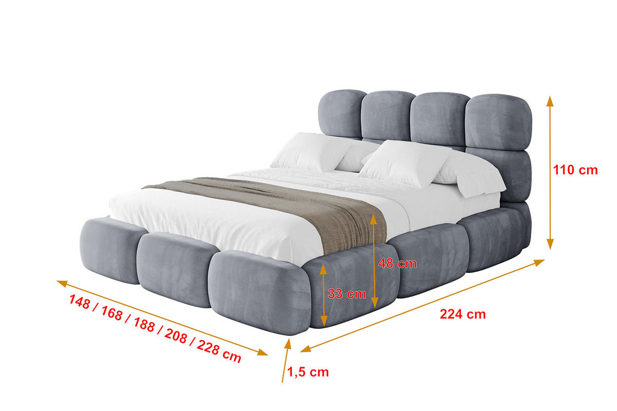 POLSTERBETT mit Bettkasten und Lattenrost, Bett mit Matratze H3/H4 - NOMA 120x200 Grau - Grau, Holzwerkstoff/Textil (120/200cm) - ALTDECOR