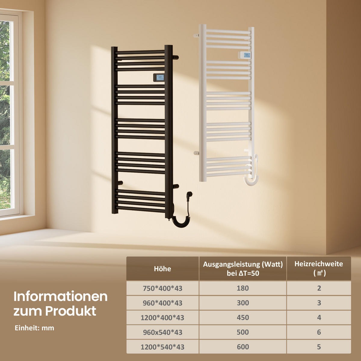 HEIZKÖRPER Elektrischer Handtuchhalter Schwarz 75/40/4,3 cm - Schwarz, Metall (40/75/4.3cm) - EMKE