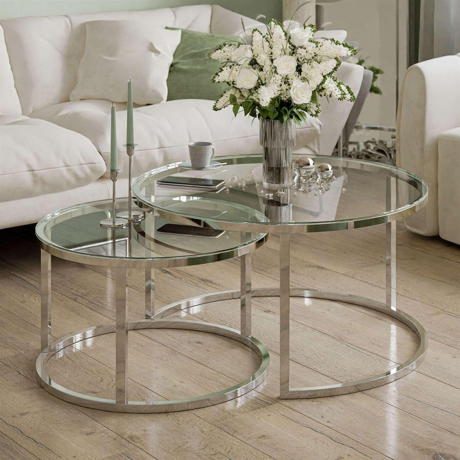 COUCHTISCH CIRI CHROME 2-in-1 mit Glasplatte - Silberfarben, Glas (70/70/47cm) - Lookway
