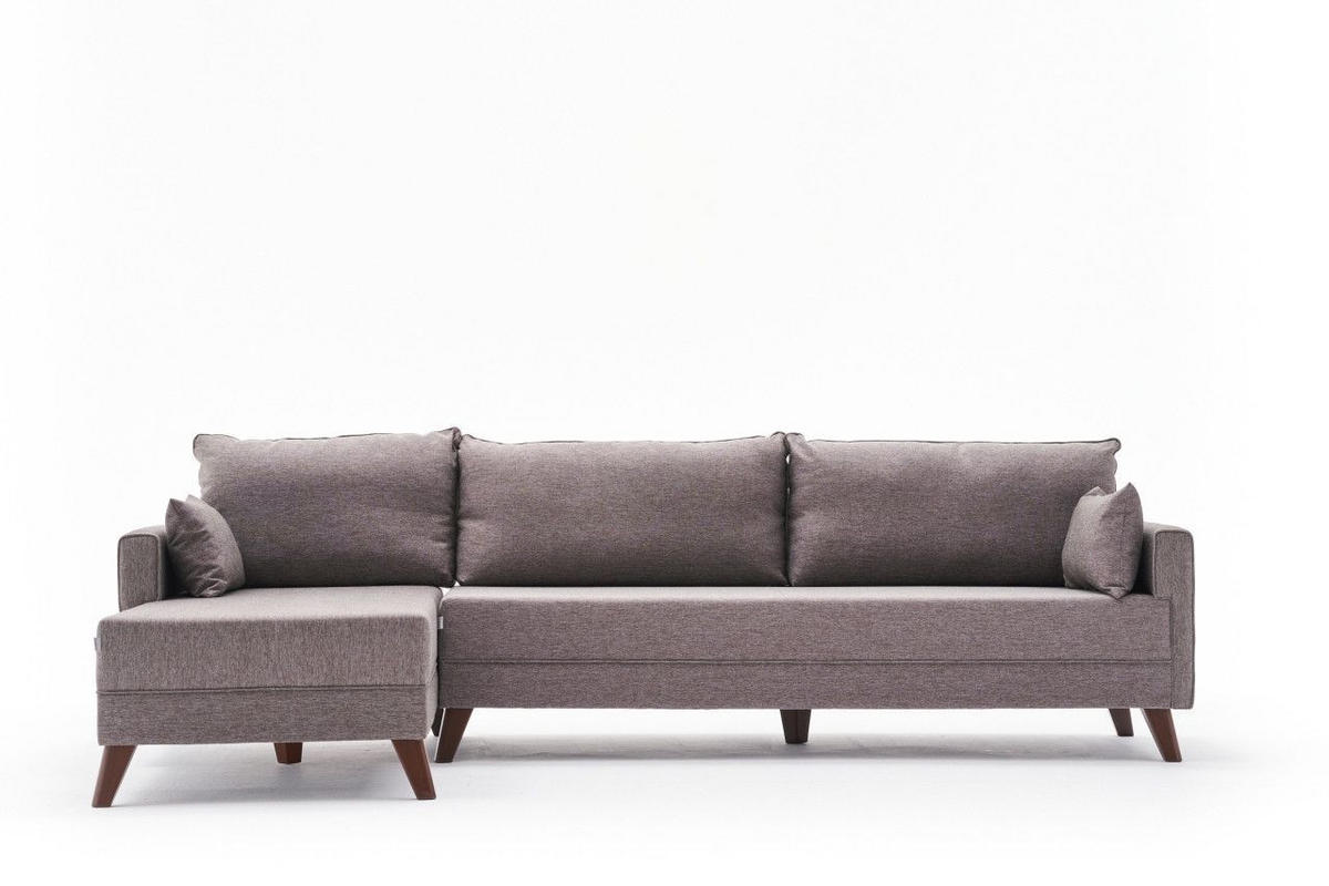 ECKSOFA mit losen Rückenkissen und Schlaffläche - Taupe/Rotbraun, Holz/Kunststoff (275/165cm) - myHomelando