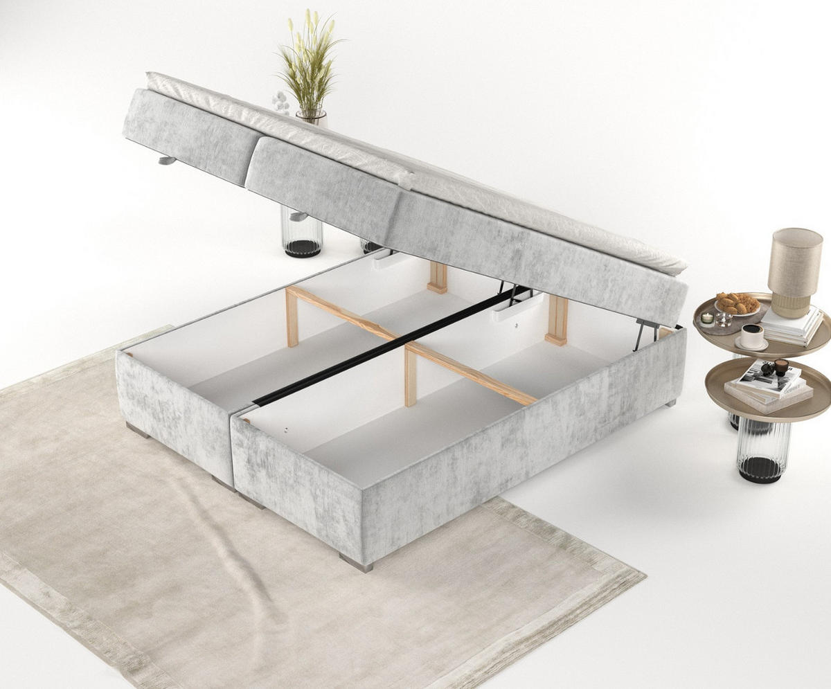 BOXBETT Reto 200/200 cm Hellgrau im Lotta Stoff - Chromfarben/Hellgrau, Holz/Holzwerkstoff (200/200cm) - AltaBeds