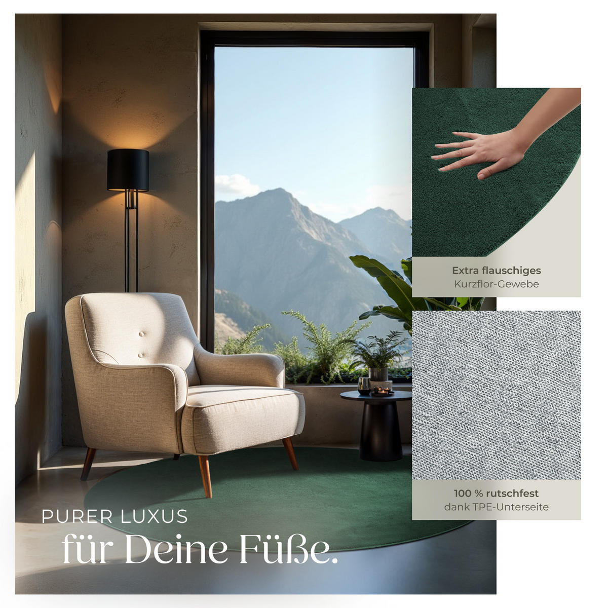 KURZFLORTEPPICH Soft Zone,rutschfeste Unterseite,grün - Grün, Kunststoff (120/120cm) - tectake