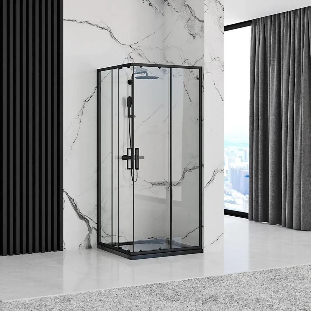 DUSCHKABINE Rea Punto Black 90x90 ohne Duschwanne - Schwarz, Glas (88/88/190cm) - REA