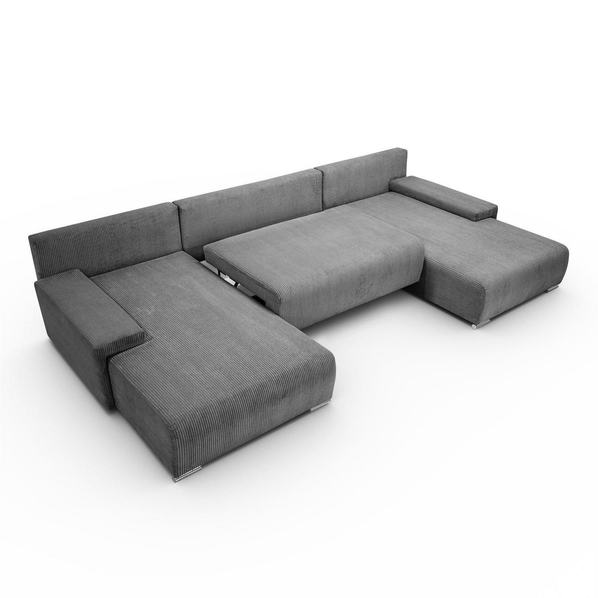 WOHNLANDSCHAFT LAVIO U mit Schlaffunktion und Bettkasten - Grau, Textil (348/93/188cm) - Lookway