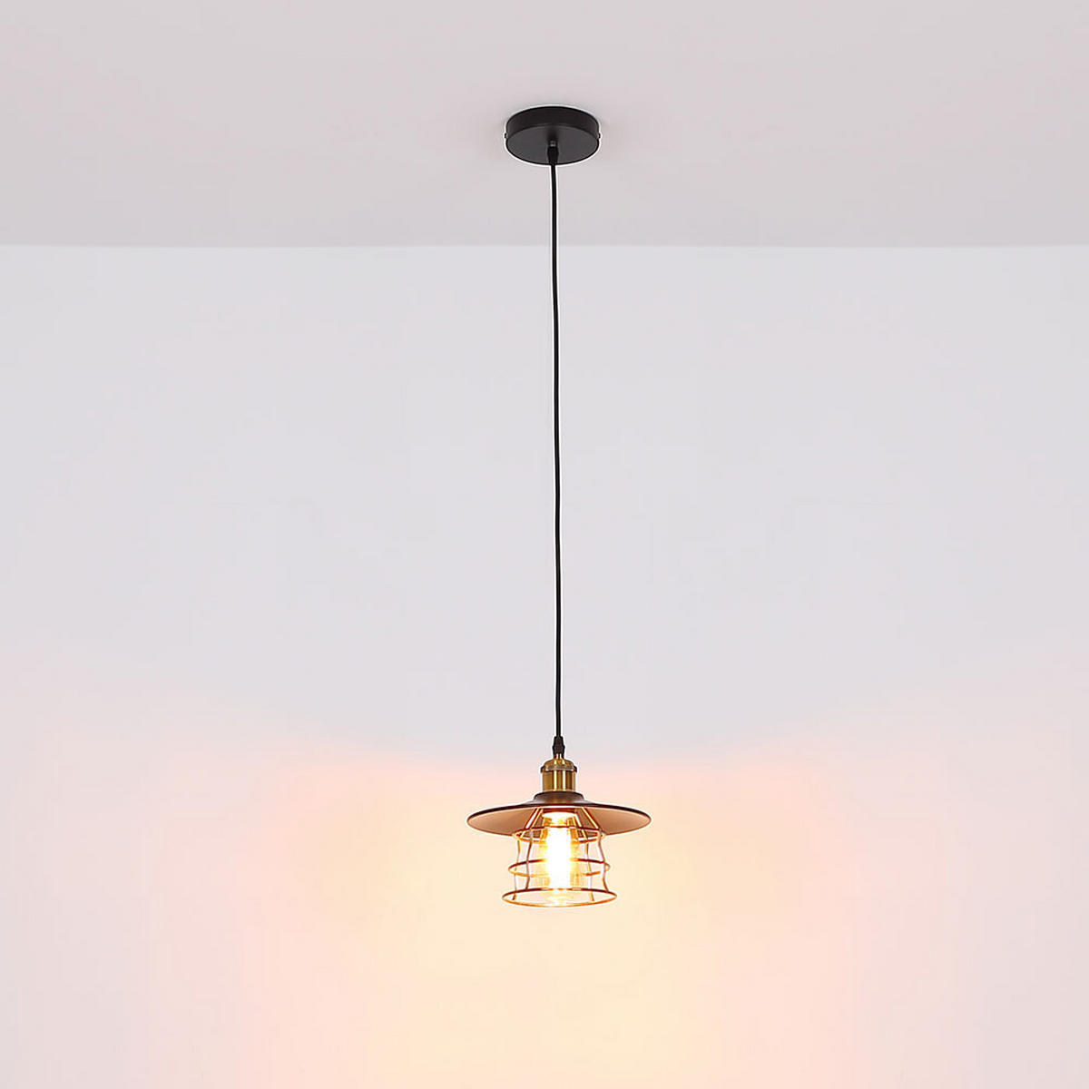 HÄNGELEUCHTE Metall Schwarz Gitter-Schirm - Schwarz, Metall (22/22/150cm) - Globo Lighting