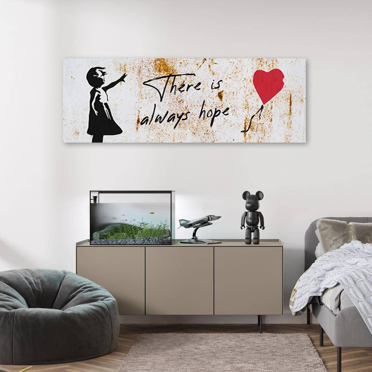 LEINWANDBILD Banksy Girl mit Luftballon 90x30cm - Beige, Textil (90/30cm) - Feeby
