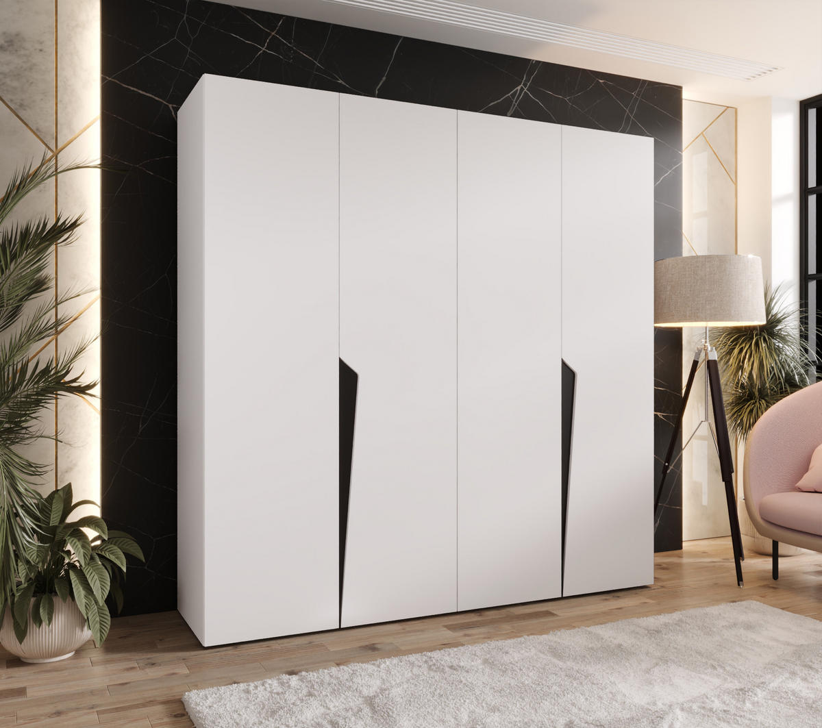 DREHTÜRENSCHRANK 202/200/52 4-türig - Schwarz/Weiß, Holz/Metall (200/202/52cm) - Abiks Möbel