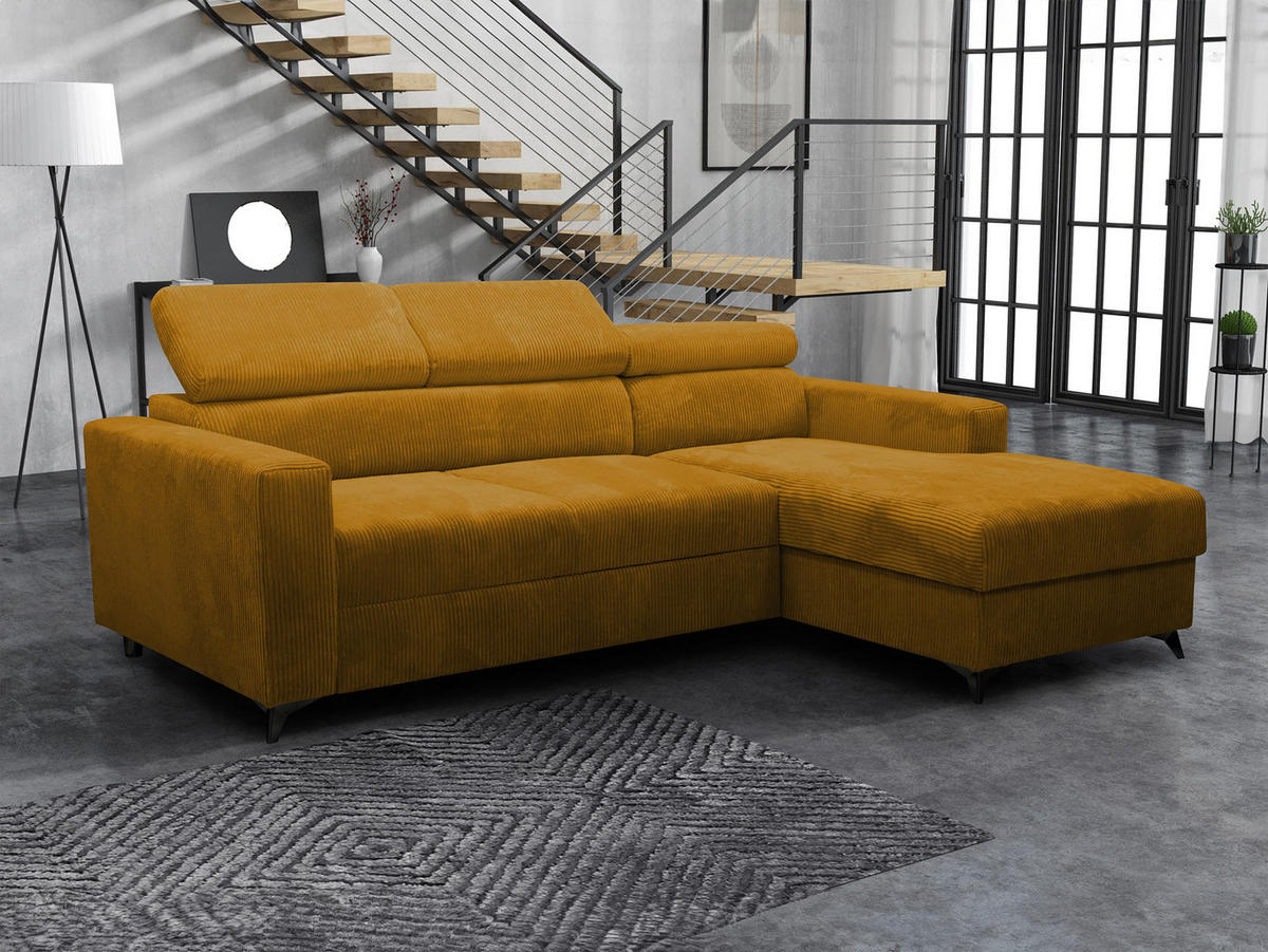 ECKSOFA Milano Premium Cord, Seite: Rechts 2R+LC - Schwarz/Bronzefarben, Holz/Textil (236/172cm) - MIRJAN24