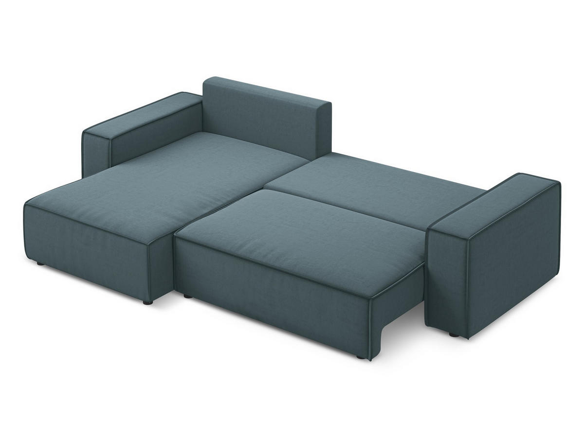 ECKSOFA mit Schlaffunktion Samt Stoff Blau - Blau/Petrol, Kunststoff/Textil (185/290cm) - Makamii