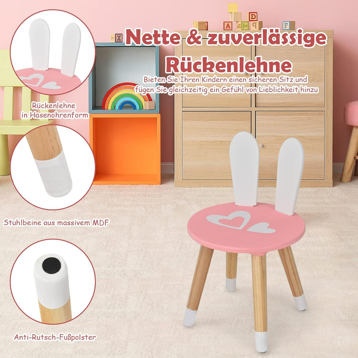 KINDER SCHMINKTISCH mit Hocker Pink - Pink, Holz (34/103/60cm) - COSTWAY