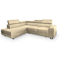 ECKSOFA NOLA L-S Creme Velours-Stoff mit Schlaffunktion - Creme, Holz (253/190cm) - MASSENO