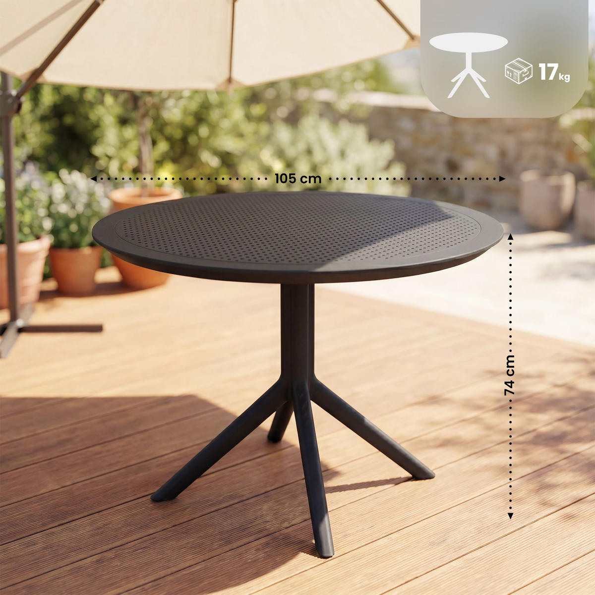 GARTENTISCH rund Ø105 cm Kunststoff Schwarz - Schwarz, Kunststoff (105/105/74cm) - CLP