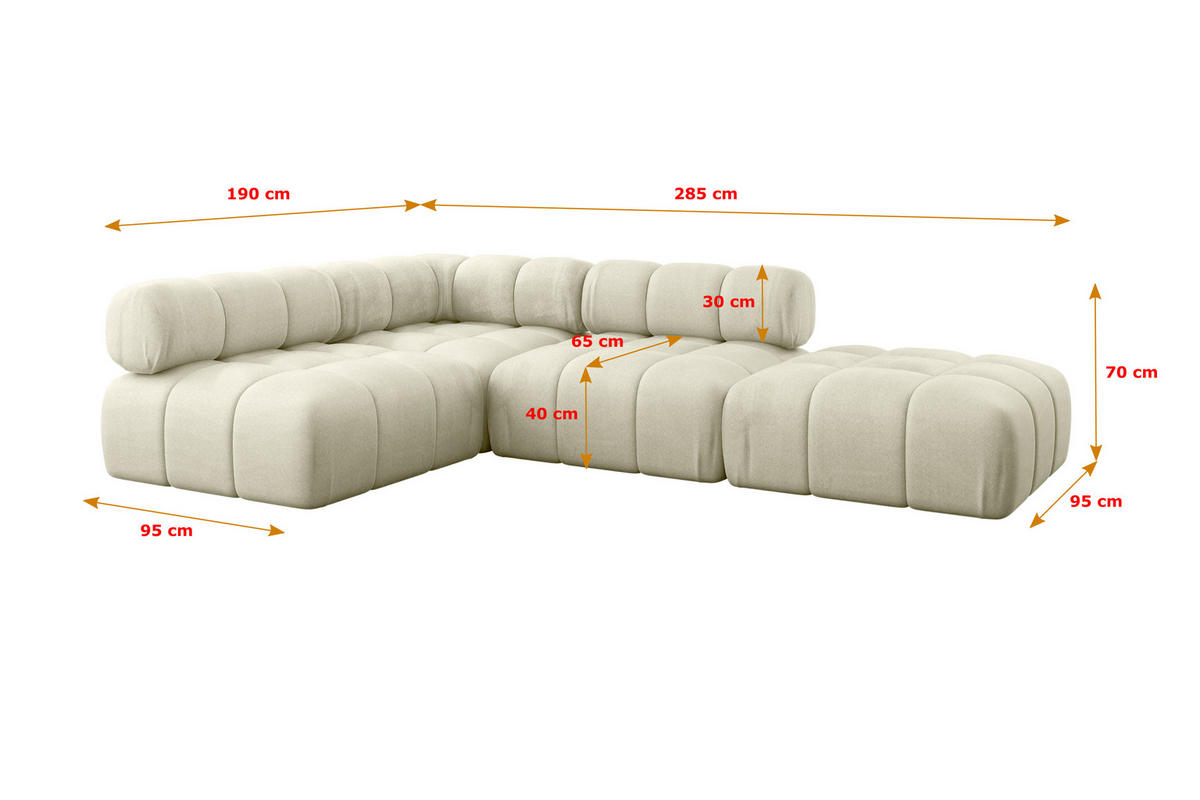 ECKSOFA modulares Sofa Favio-L1 - 285x190x70 cm Beige Velours - Beige, Holzwerkstoff/Textil (285/190cm) - ALTDECOR