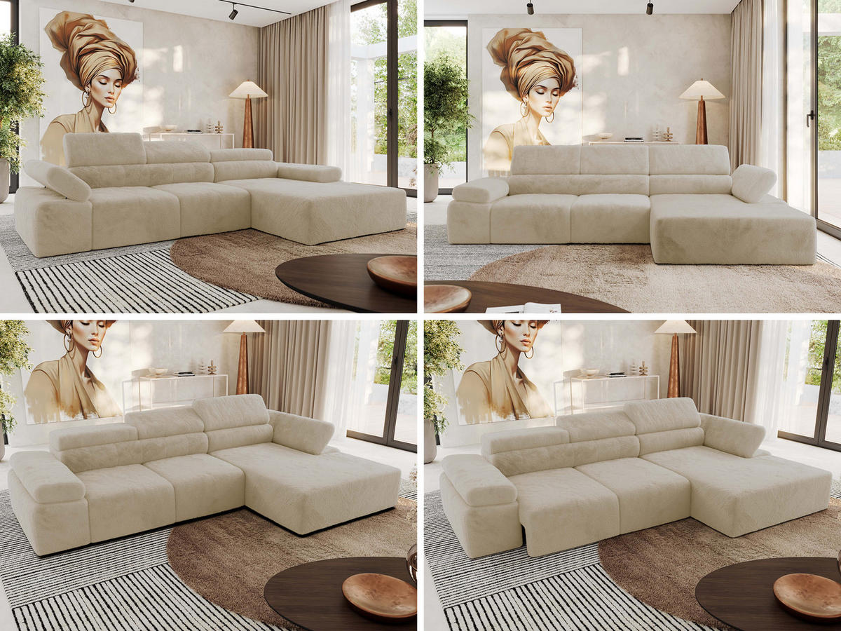 ECKSOFA RILASSO L Creme Plüsch - rechts - Creme/Schwarz, Kunststoff/Textil (174/296cm) - MKS
