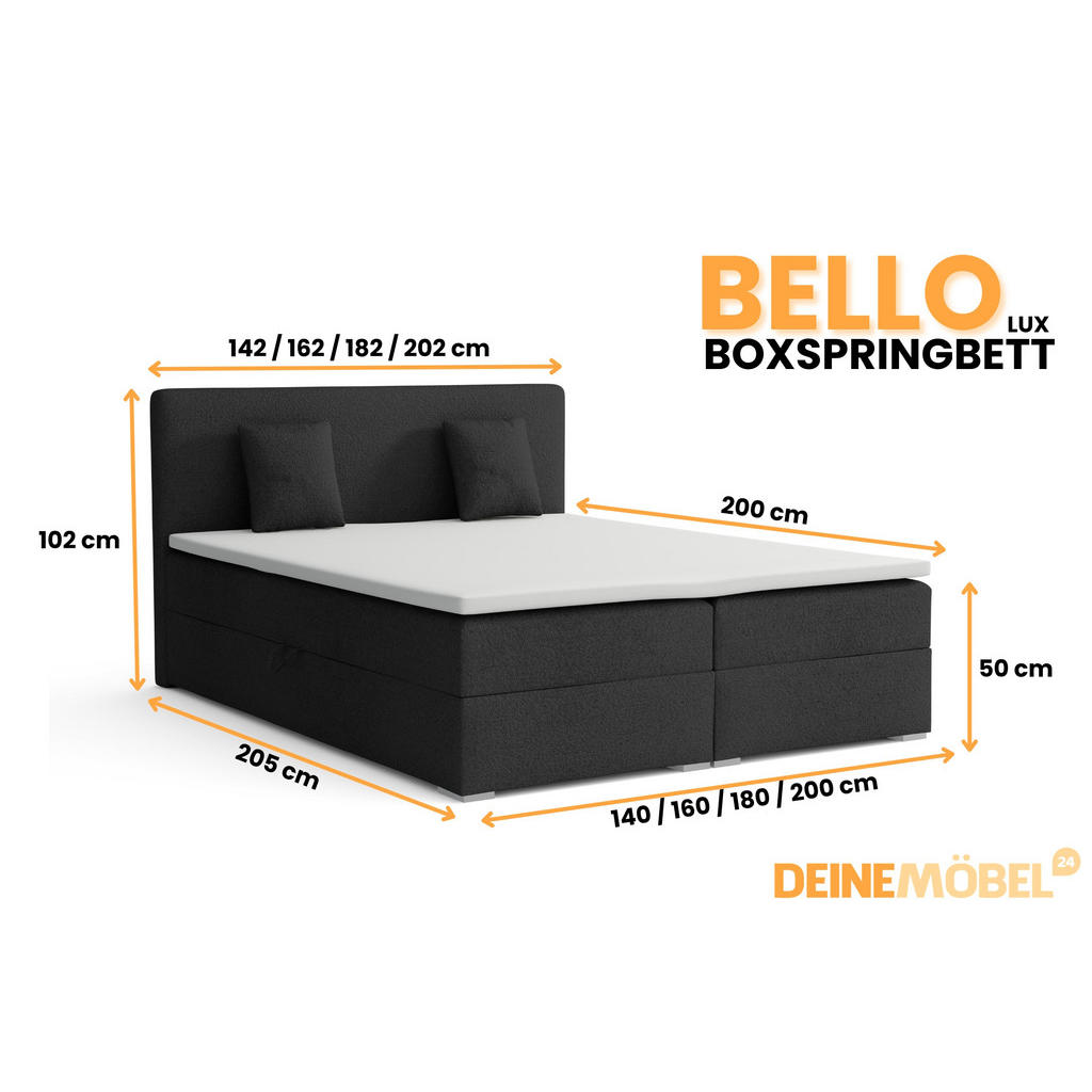 Thumbnail - Deine Möbel 24 Boxbett, Schwarz, Holz, Holzwerkstoff, Textil, H3, 200x200 cm, Schlafzimmer, Betten, Boxspringbetten