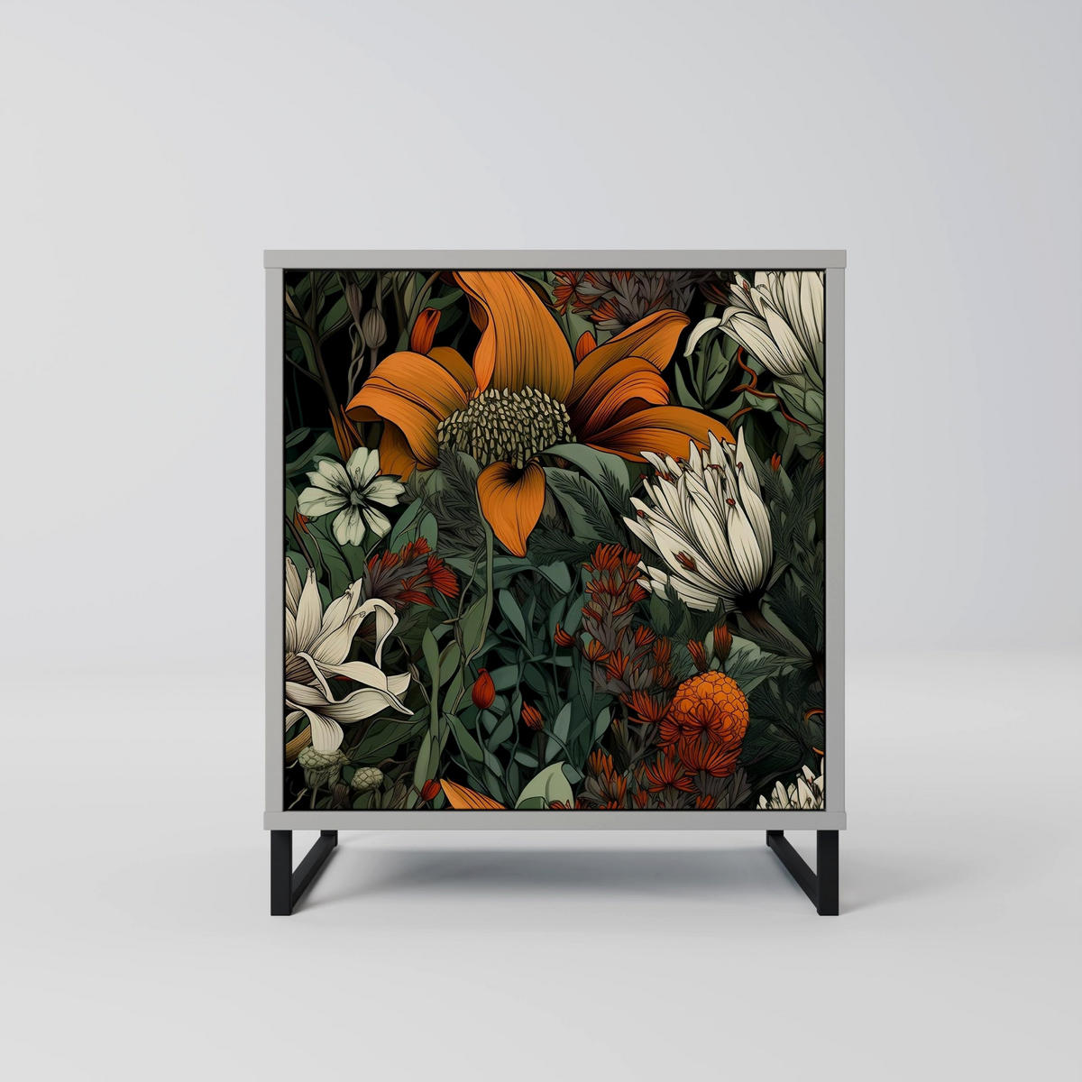 SIDEBOARD MIDNIGHT SPROUT, Grau, 57,5x42x77,5 cm, Schräge Buchenholzfüße - Buchefarben/Multicolor, Holzwerkstoff/Buchenholz (57.5/77.5/42cm) - SpaceRebels