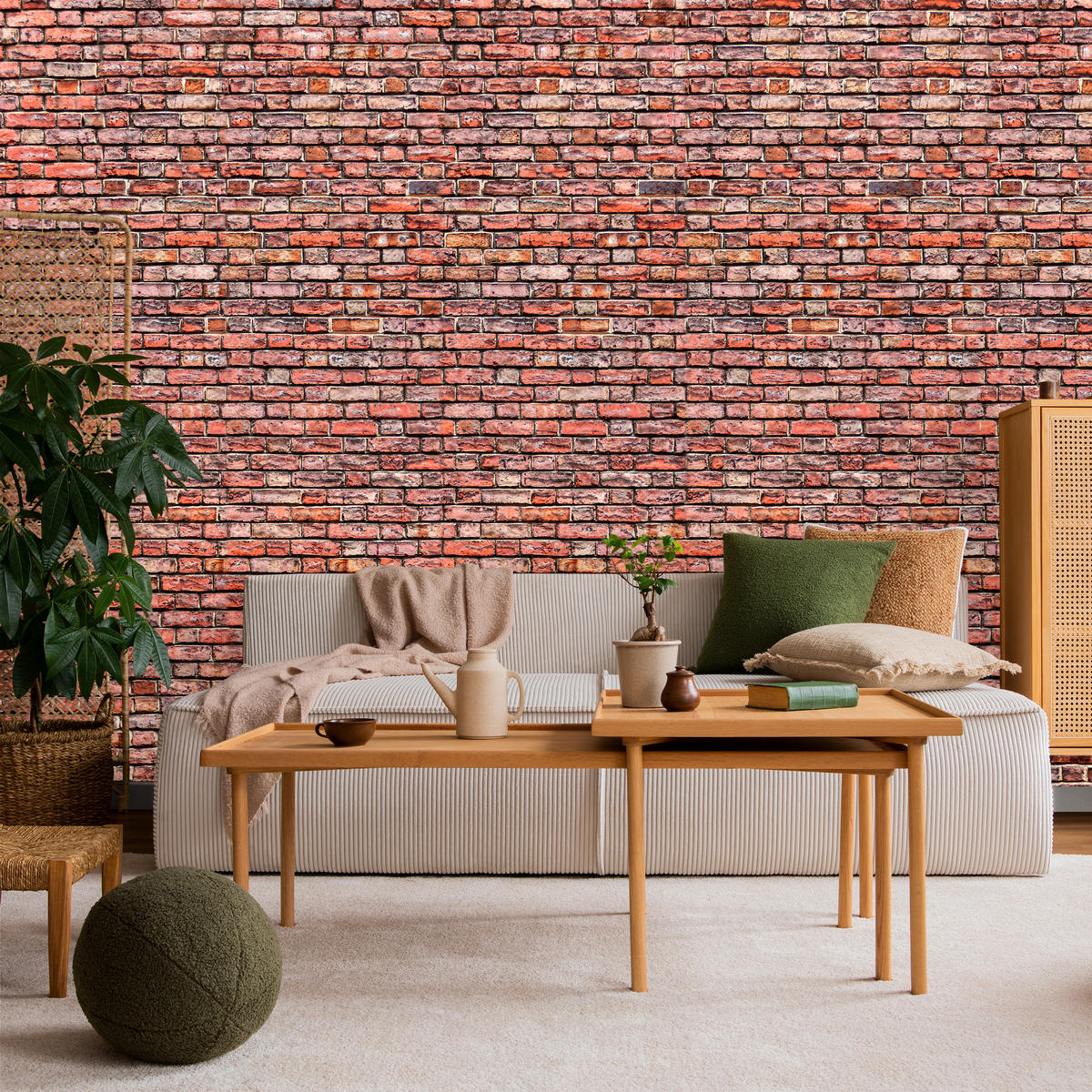 FOTOTAPETE für Wohnzimmer Alter Ziegelstein Roter Wand Rustikal 350x256 - Rot/Orange, Papier (350/256cm) - Muralo