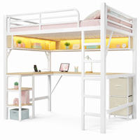HOCHBETT 140/200 mit Schreibtisch, LED und USB in Weiß - Weiß, Holzwerkstoff/Metall (140/200cm) - EVRYAE