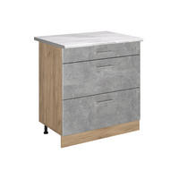 SPODNÍ SKŘÍŇKA KUCHYŇSKÉ LINKY R-Line, Beton/Zlatý mocný dub, 80 cm se 3 zásuvkami pracovná doska Mramor - šedá/barva dubu, kompozitní dřevo (80/81.6/60cm) - Vicco