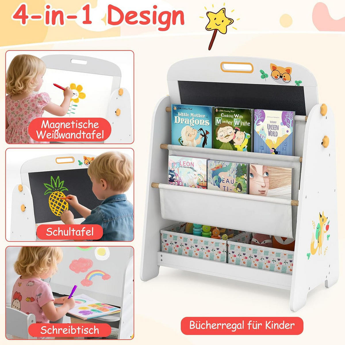 KINDERSTAFFELEI-SET mit Stuhl grau(2-tlg) - Grau, Holzwerkstoff (60/80/40cm) - COSTWAY