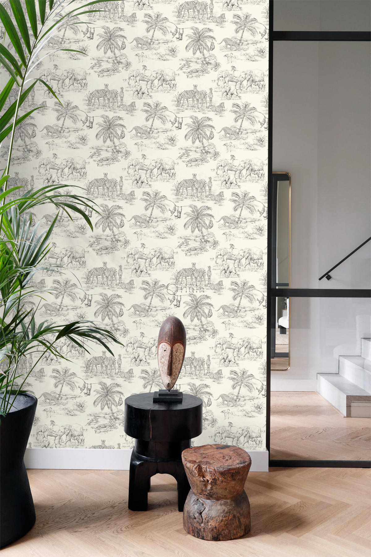 TAPETE Dschungeltiere 53 cm x 10.05 m - Beige, Papier (53/1000cm) - Origin Wallcoverings