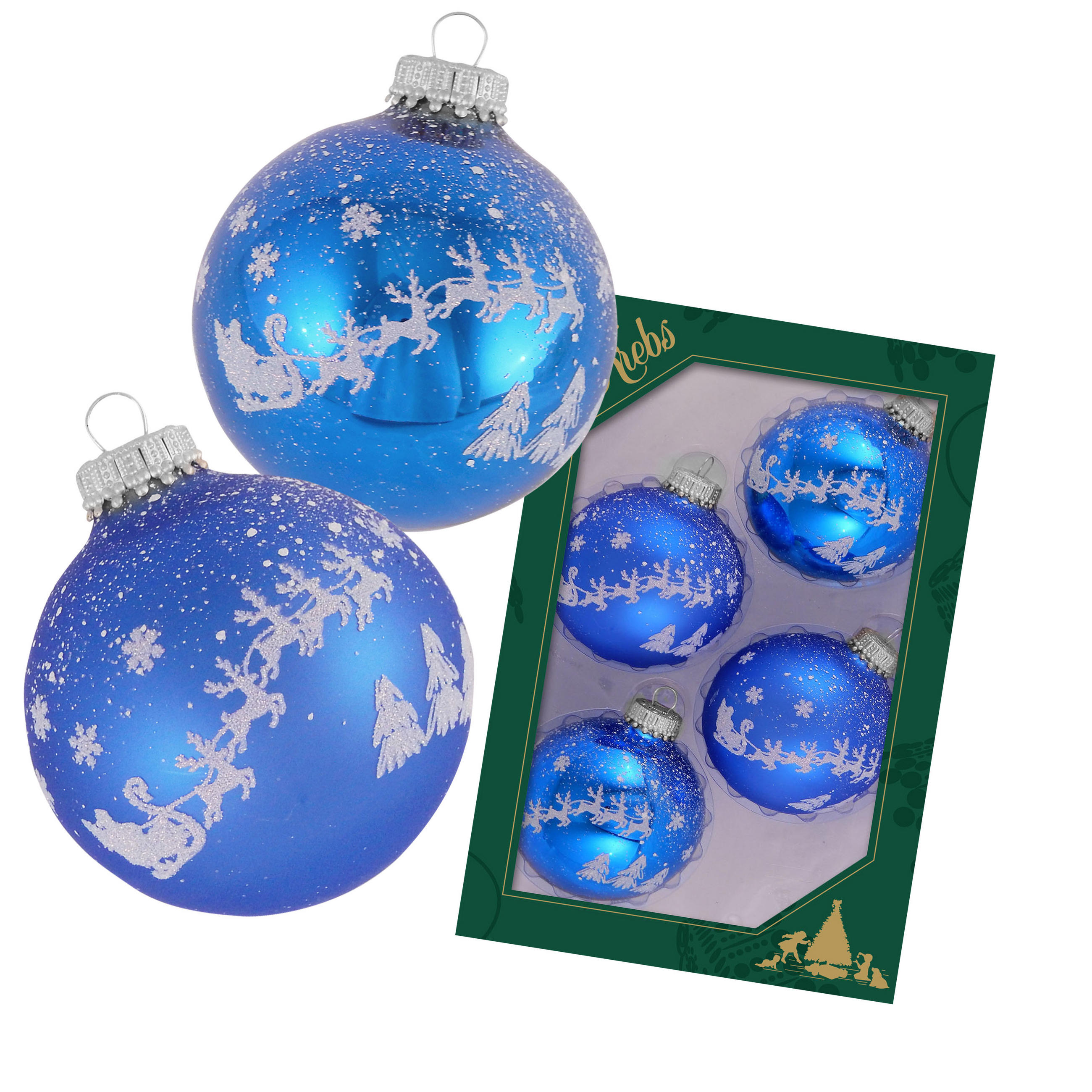 CHRISTBAUMKUGELN Rentier Blau 7cm (Glas / 4 Stk.) - Blau, Glas (7/7/7cm) - Krebs Glas Lauscha