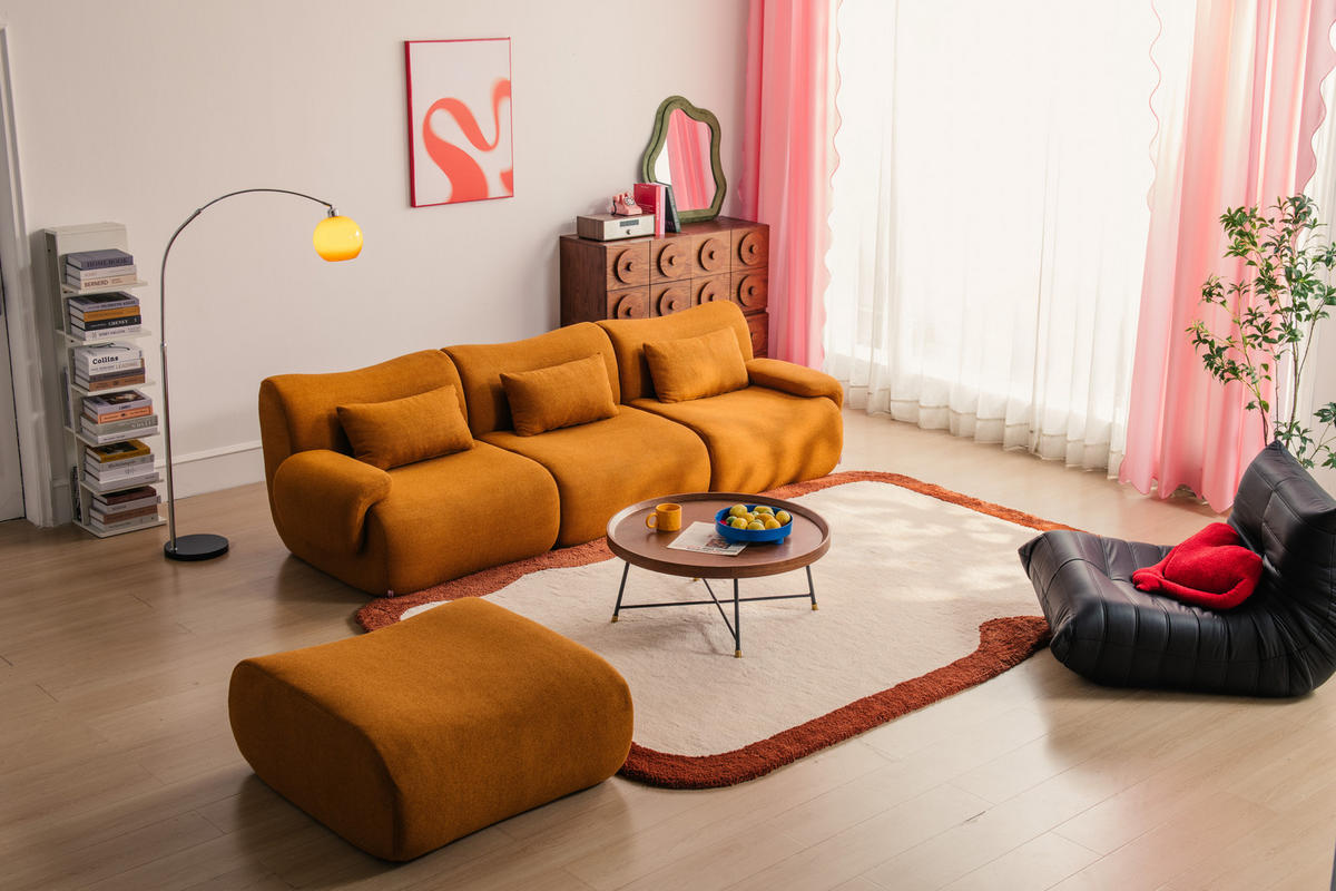 ECKSOFA Bouclé-Stoff Zimtbraun - Hellbraun, Textil (281/190cm) - MILYsofa