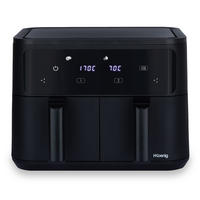 AIRFRYER XXL FRY900, Schwarz, Fritteuse ohne Öl, 2 Becken, Kapazität 9L - Schwarz, Metall (39/30/35cm) - HKoenig