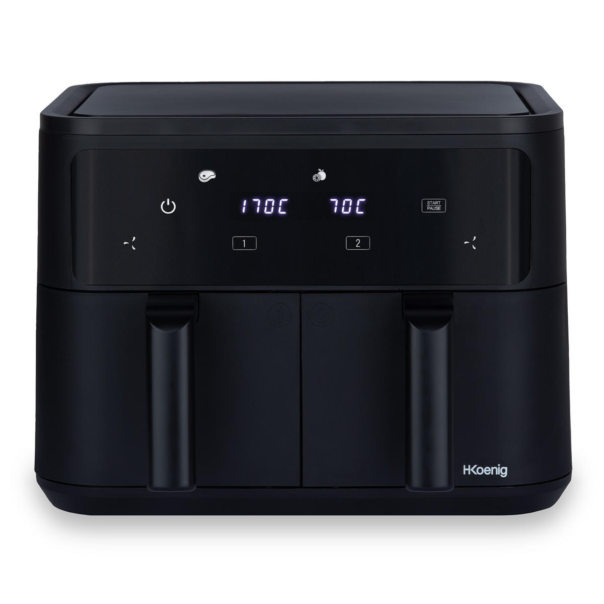 AIRFRYER XXL FRY900, Schwarz, Fritteuse ohne Öl, 2 Becken, Kapazität 9L - Schwarz, Metall (39/30/35cm) - HKoenig