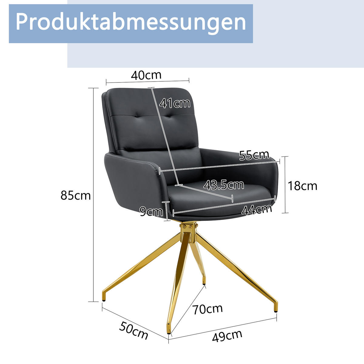 ARMLEHNSTUHL-SET DE-36546 2 Stück mit PU-Bezug und Metallbeinen Schwarz - Schwarz, Metall (50/85/55cm) - ComfortXL