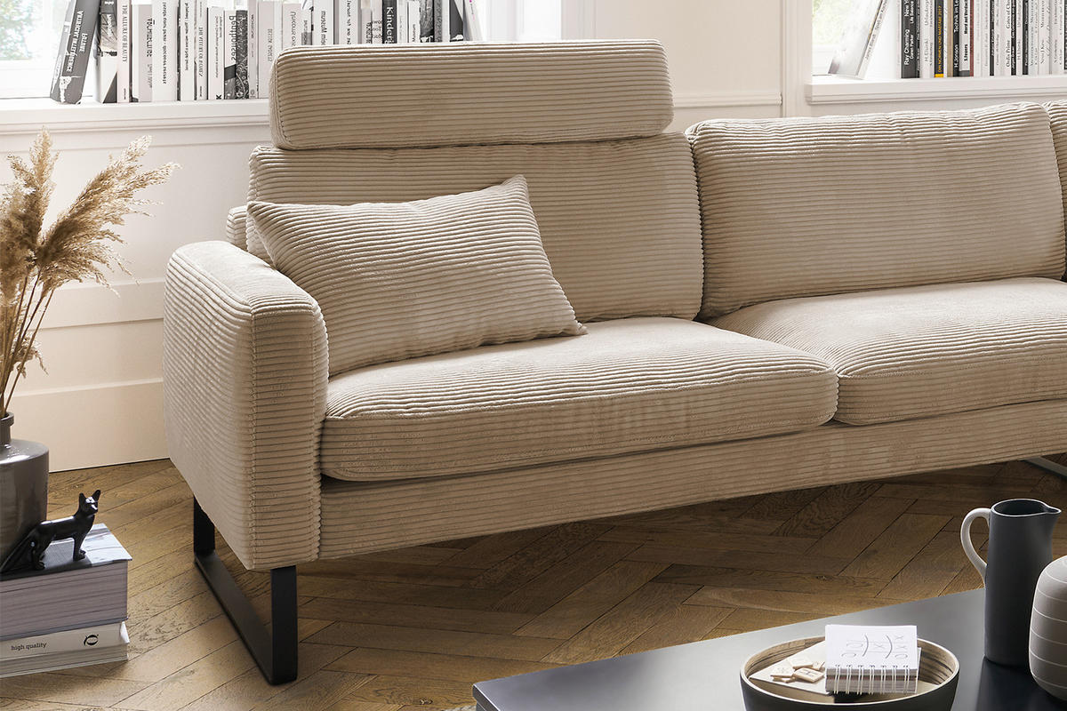 ECKSOFA RICARDA Taupe Cord - Taupe/Schwarz, Textil/Metall (298/154cm) - KAWOLA