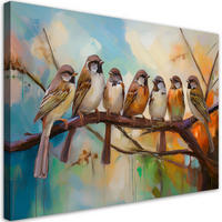 WANDBILD vögel auf einem ast natur - Braun, Textil (60/40cm) - Feeby