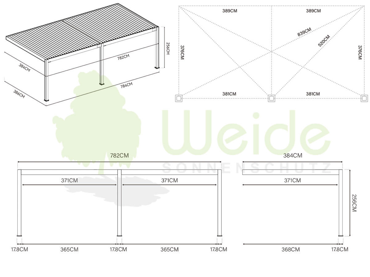 PERGOLA Deluxe Plus Wand Pavillon Terrassenüberdachung Aluminium 4 x 8 m - Anthrazit, Metall (400/255/800cm) - WEIDE