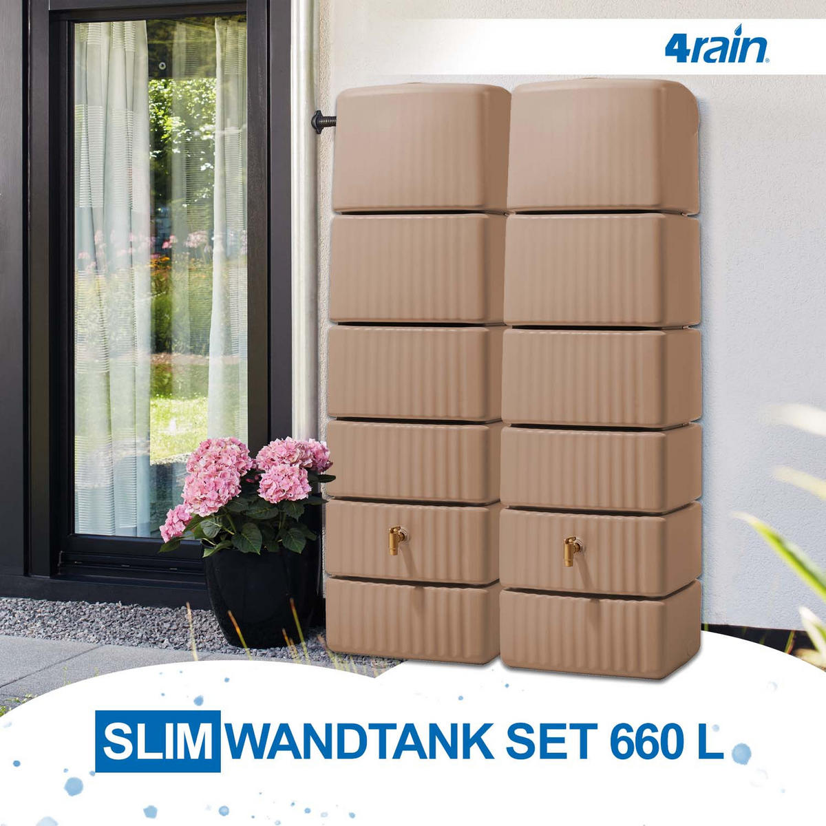 WANDTANK-SET 660 L taupe 2 x 330 L inkl. Verbindungsset - Braun, Kunststoff (126/182/37cm) - 4rain