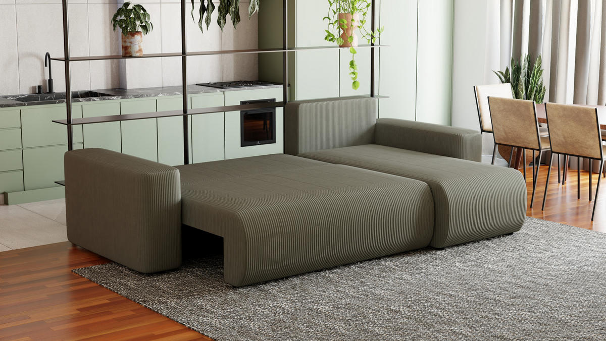 ECKSOFA Travis mit Bettkasten und Schlaffunktion, L-Form, Cord, Universal - Grau, Holzwerkstoff (248/148cm) - 4ALL HOME