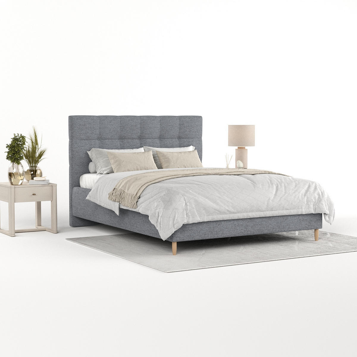 POLSTERBETT Cora 180/200 cm Grau im Neve Stoff - Naturfarben/Grau, Holz/Holzwerkstoff (180/200cm) - AltaBeds