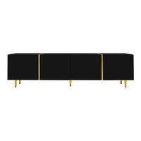 TV Lowboard 170x35x46 cm, 4 Türen, goldene Linien, Schwarz - Schwarz, Holz (170/46/35cm)