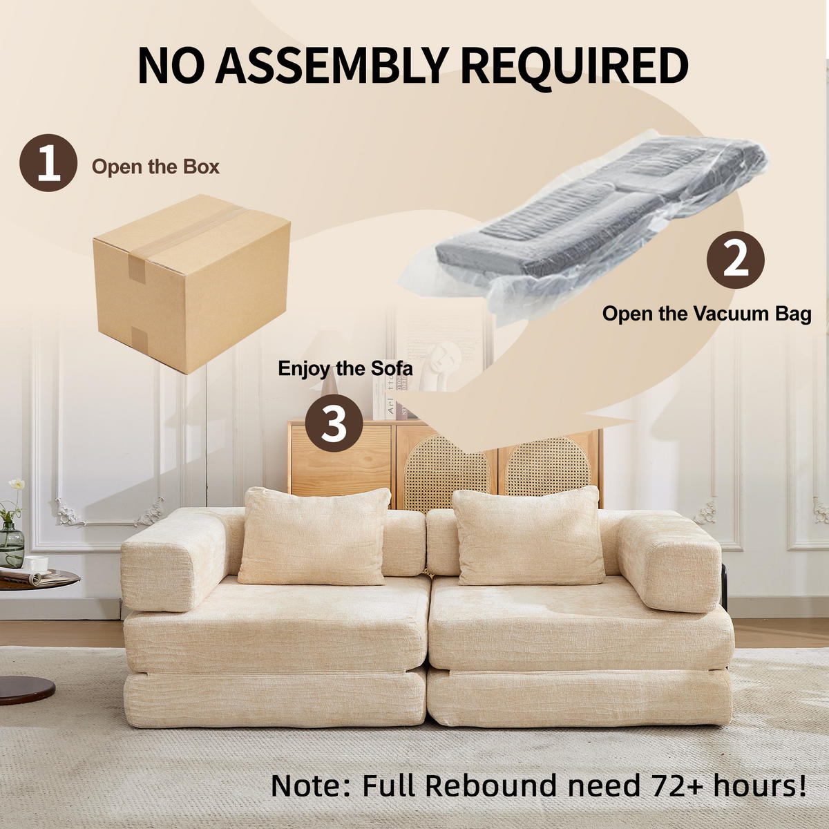 SCHLAFSOFA 2-in-1 faltbar ohne Montage, DE-42526, Beige - Beige, Textil (200/63/100cm) - ComfortXL