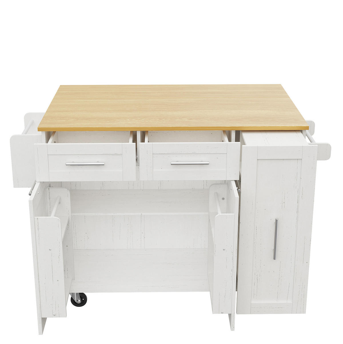 KÜCHENINSEL 110/46/90,5 cm Weiß aus MDF und Metall mit klappbarer Tischplatte - Weiß, Holzwerkstoff (74/90.5/110cm) - OKMYHOME