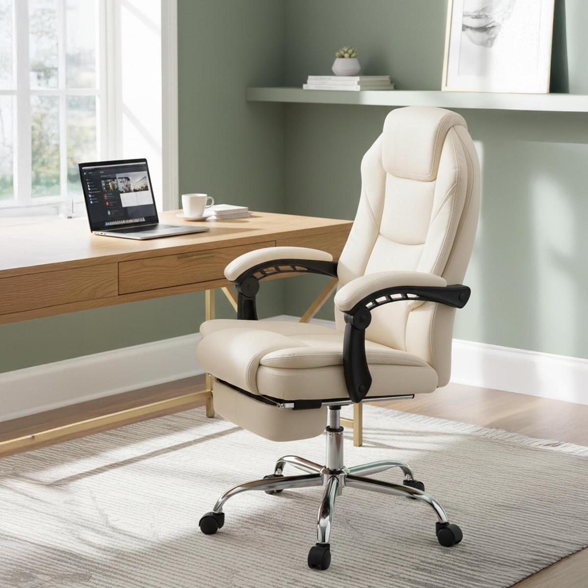 CHEFSESSEL Lederlook Creme - Creme/Grau, Kunststoff/Textil (65/109/73cm) - CLP