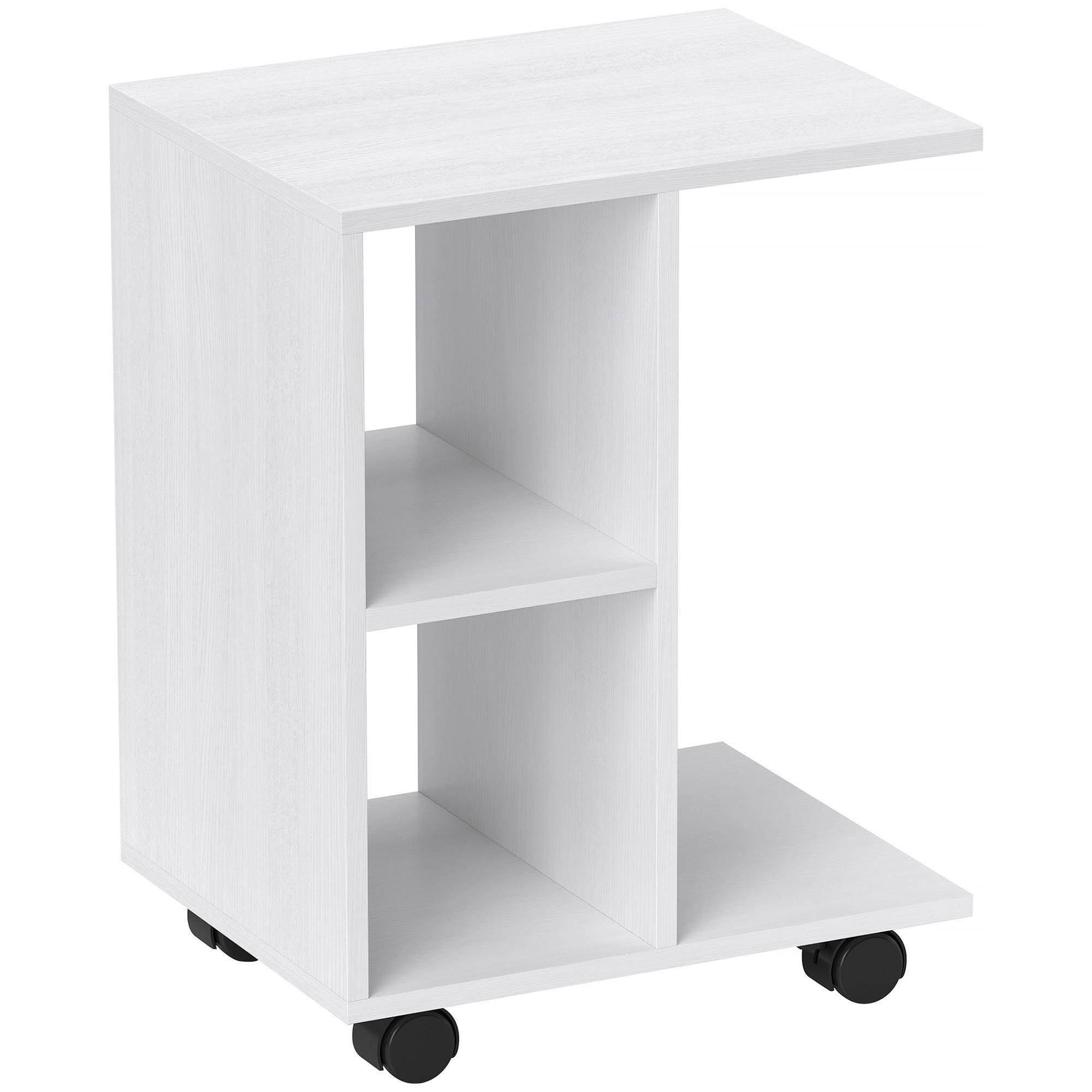 BEISTELLTISCH in C-Form, Couchtisch mit Rollen, 45 x 35 x 58 cm, Weiß - Weiß, Holzwerkstoff (35/45/58cm) - HOMCOM