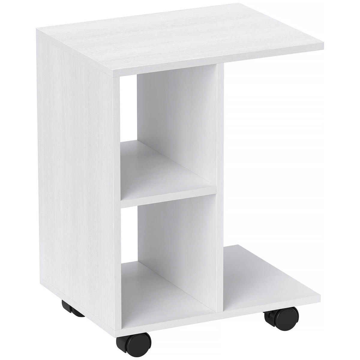 BEISTELLTISCH in C-Form, Couchtisch mit Rollen, 45 x 35 x 58 cm, Weiß - Weiß, Holzwerkstoff (35/45/58cm) - HOMCOM