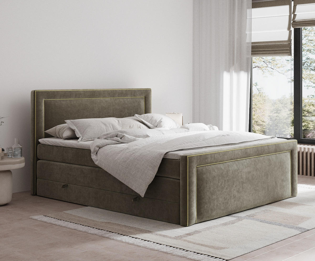 BOXSPRINGBETT Luxora Taupe 180/200 cm - Taupe/Schwarz, Holz/Holzwerkstoff (180/200cm) - Maison de Reve
