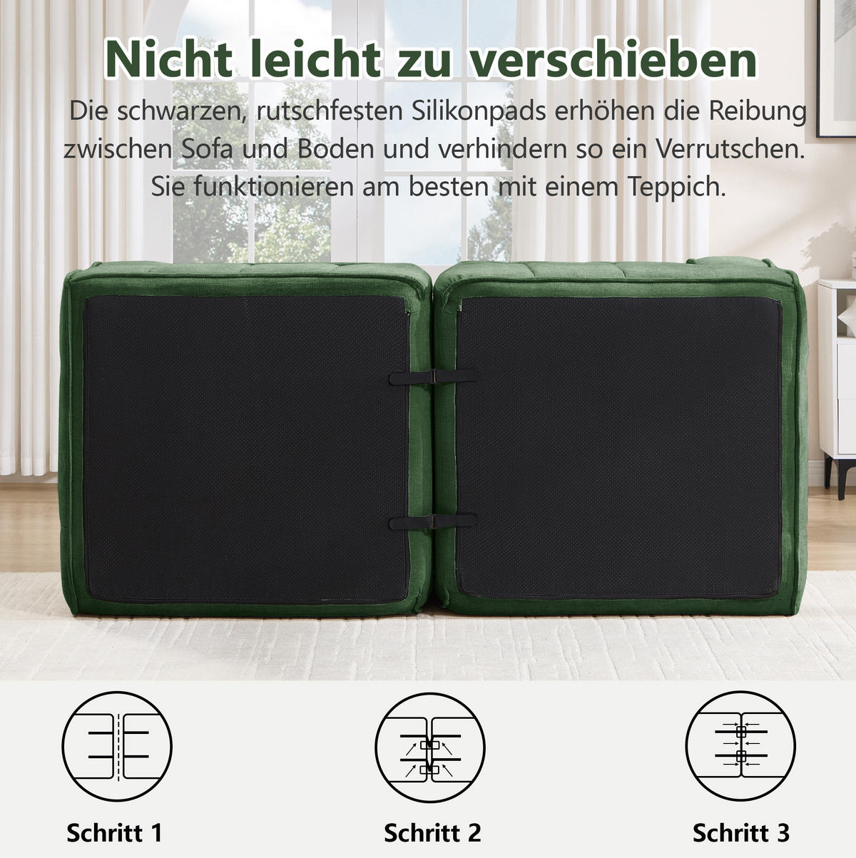 SOFA modular 3-Sitzer Polyester Green - Grün, Textil (217/67/93cm) - IVMEU