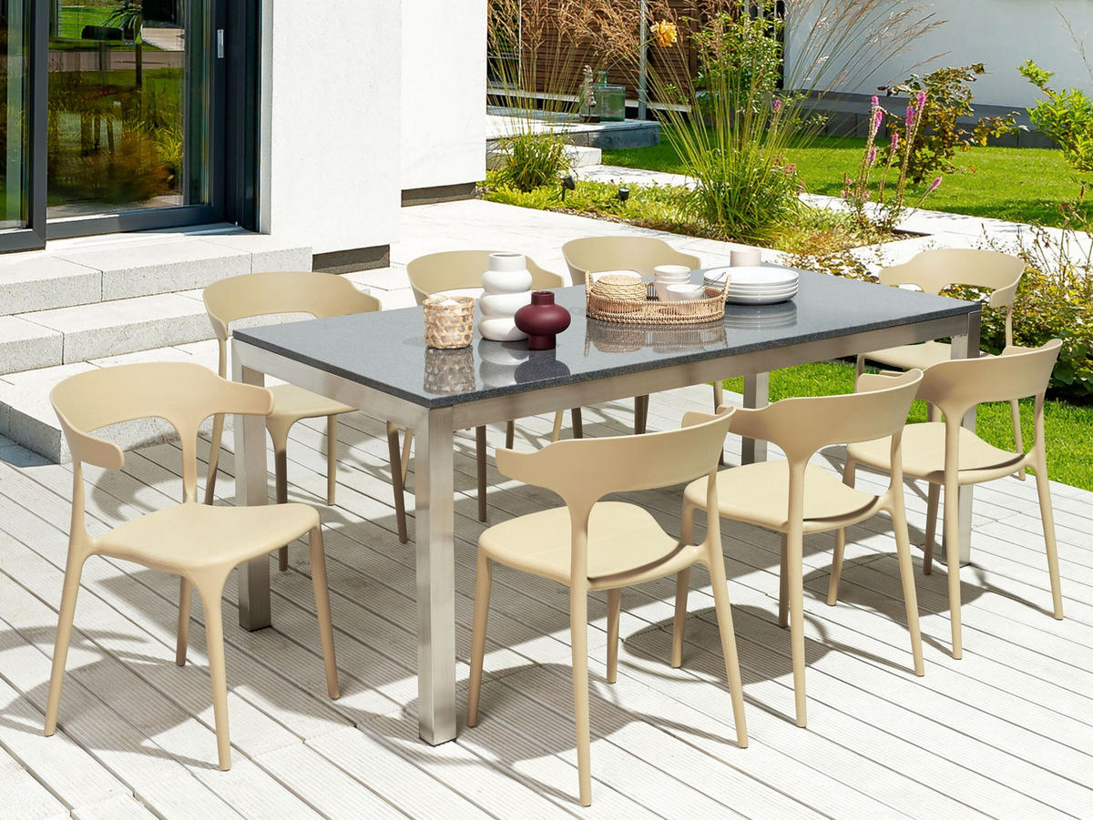 GARTENSTÜHLE 8er-Set Kunststoff sandbeige Gubbio - Beige, Kunststoff (50/76/49cm) - Beliani