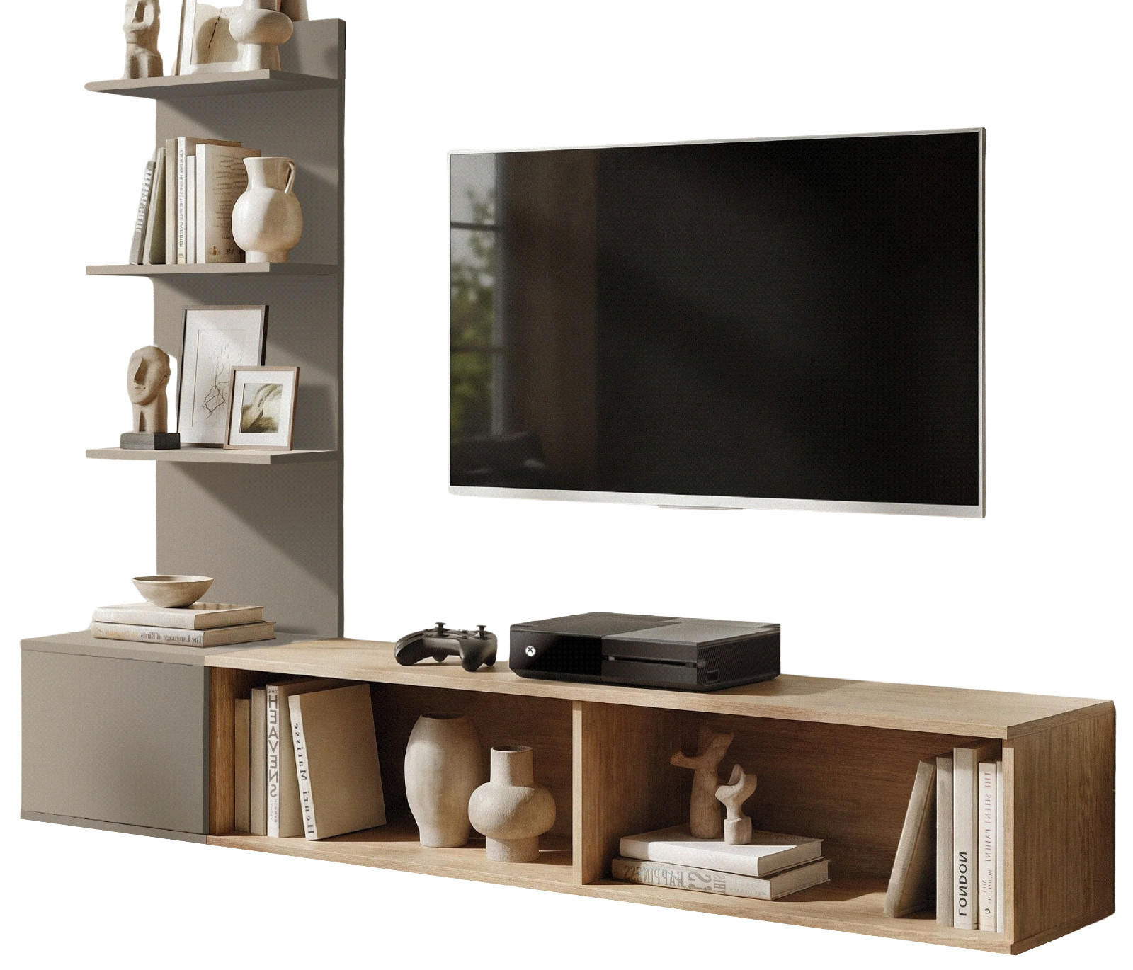 Inn.Furn Tv-Lowboard Eiche, Hellgrau 180x130x40 cm